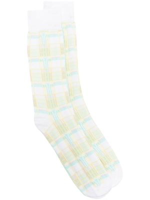 Thom Browne chaussettes à carreaux en jacquard - Blanc