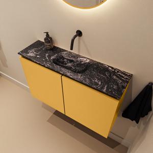 Toiletmeubel Mondiaz Ture Dlux | 80 cm | Meubelkleur Ocher | Eden wastafel Lava Midden | Zonder kraangat