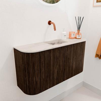 Toiletmeubel Mondiaz Joya Dlux | 83.2 cm | Meubelkleur Walnut | Faye wastafel Nata Wasbak Midden | Zonder kraangat(en)