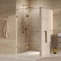 Brauer Void - Carving Nisdeur - 2-Delig - Helder Glas - 120 x 200 cm - Omkeerbaar - met Draaideur 60 cm - Aan Glas - incl. Glascoating - PVD Goud Geborsteld