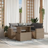 5-delige Loungeset met kussens poly rattan beige