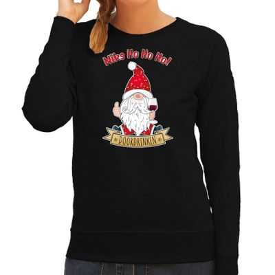 Foute Kersttrui/sweater voor dames - Wijn kabouter/gnoom - zwart - Doordrinken Foute Kersttrui/sweater voor dames - Wijn kabouter/gnoom - zwart - Doordrinken