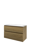 Proline polystone Elegant wastafelonderkast met 2 asymmetrische lades en polystone wastafel met 2 kraangaten 100 x 62,5 x 46 cm, ideal oak / glanzend - thumbnail