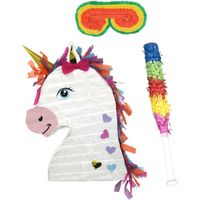 Verjaardag Pinata Unicorn/eenhoorn van 42 x 30 cm - set met stok en masker