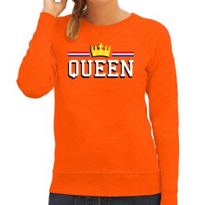 Queen met gouden kroon sweater oranje voor dames - Koningsdag truien 2XL  -