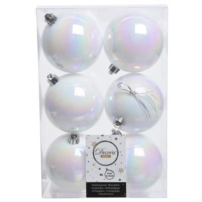 Decoris Kerstballen - 30x st - wit parelmoer - D8 cm - kunststof - kerstversiering