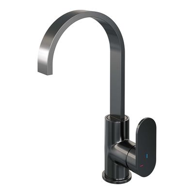Brauer Gunmetal Edition Wastafelmengkraan opbouw - hoog - draaibaar - platte uitloop - model C - PVD - geborsteld gunmetal 5-GM-003-S1