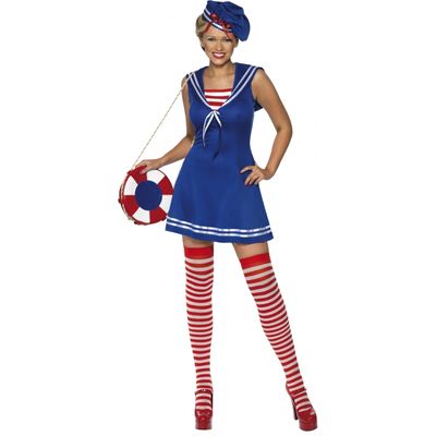 Blauw sailor jurkje met baret