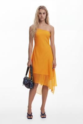 Asymmetrische midi-jurk met lagen - ORANGE - M Asymmetrische midi-jurk met lagen - ORANGE - M