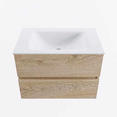 MONDIAZ VICA 70cm badmeubel onderkast Washed Oak 2 lades. Wastafel CLOUD midden zonder kraangat, kleur Talc.
