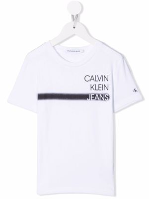 Calvin Klein Kids t-shirt rayé à logo imprimé - Blanc