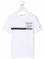 Calvin Klein Kids t-shirt rayé à logo imprimé - Blanc