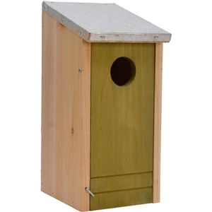 Houten vogelhuisje/nestkastje lichtgroene voorzijde 26 cm