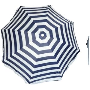 Parasol - blauw/wit - D140 cm - incl. draagtas - parasolharing - 49 cm