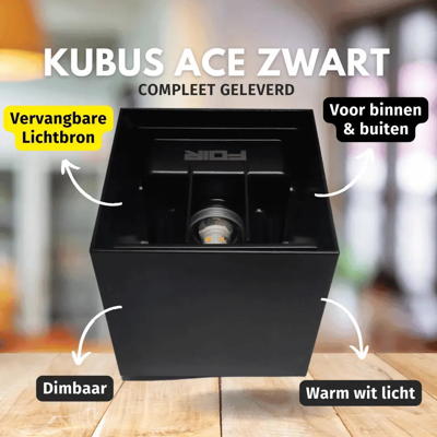 Wandlamp dimbaar Kubus &apos;Ace&apos; zwart