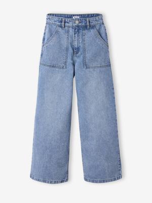 Wijde jeans met timmermanszakken voor meisjes JONEN middenblauw