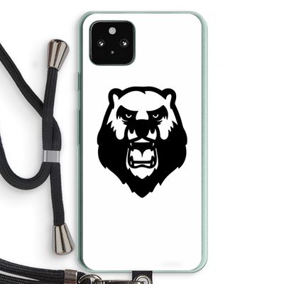 Angry Bear (white): Pixel 5a 5G Transparant Hoesje met koord