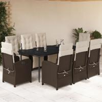 9-delige Tuinset met kussens poly rattan bruin