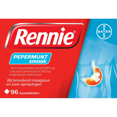 Rennie Pepermunt kauwtabletten bij brandend maagzuur Rennie Pepermunt kauwtabletten bij brandend maagzuur