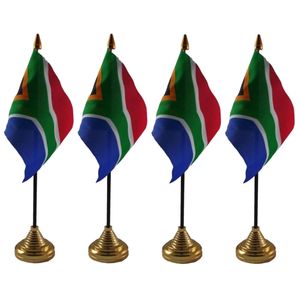 4x stuks zuid Afrika tafelvlaggetjes 10 x 15 cm met standaard