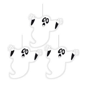 Set van 3x stuks halloween thema hangende spook/geest decoratie wit 30 cm