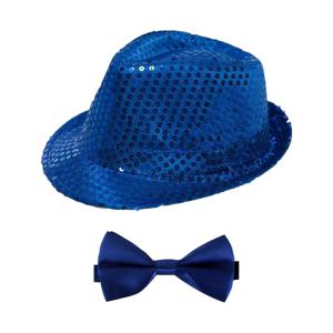 Carnaval verkleed set - hoedje en vlinderstrikje - blauw - volwassenen - glitters