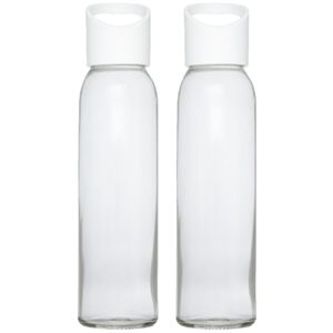 2x stuks glazen waterfles/drinkfles transparant met schroefdop met wit handvat 500 ml