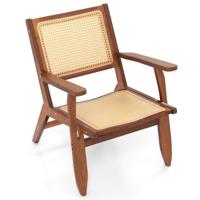 Rieten Accentstoel met Ergonomische Rugleuning en Armleuning Bamboe Eetkamerstoel