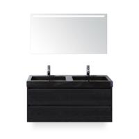 Dante Badmeubelset 120 cm - Black Oak - Wastafel Hardsteen Wit Lucca Dubbel - met Sence Spiegel
