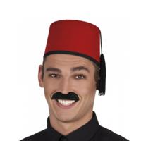 Funny Fashion Arabische Marokkaanse verkleed set - Fez hoedje rood - en nepsnor zwart