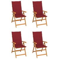 Tuinstoelen 4 st met wijnrode kussens massief teakhout