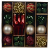 Kerstballen en ornamenten set - 46-delig - rood/groen/champagne - kunststof - kerstversiering