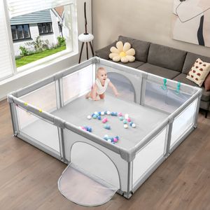 Baby Speelbox Grote Babybox Draagbare Box met Deur Grondbox 206 x 185,5 x 68cm Grijs