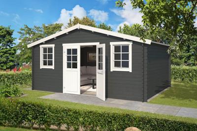 Outdoor Life Udo Blokhut 500x320 cm 28 mm vuren Carbon Grey-Wit gecoat- Zadeldak- - Outdoor Life Outdoor Life Udo Blokhut 500x320 cm 28 mm vuren Carbon Grey-Wit gecoat- Zadeldak- - Outdoor Life