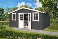 Outdoor Life Udo Blokhut 500x320 cm 28 mm vuren Carbon Grey-Wit gecoat- Zadeldak- - Outdoor Life Outdoor Life Udo Blokhut 500x320 cm 28 mm vuren Carbon Grey-Wit gecoat- Zadeldak- - Outdoor Life