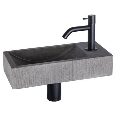 Differnz Ribble fonteinset bombai black - natuursteen - kraan gebogen - 38 x 18 x 8 cm - mat zwart
