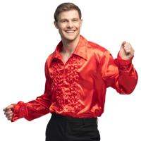 Boland Disco shirt - rood - met ruffles - polyester - party overhemd - disco/seventies