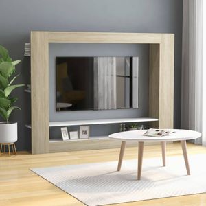 Tv-meubel 152x22x113 cm bewerkt hout wit en sonoma eikenkleurig