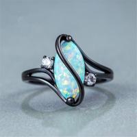 S vorm opaal steen zwarte kleurringen mode-sieraden voor vrouwen ring maat: 10 (zwart)