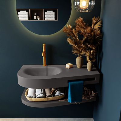 MONDIAZ RIVA 100cm Wastafel met planchet kleur Dark_Grey. Wastafel DULCET links 1 kraangaten kleur Dark_Grey.