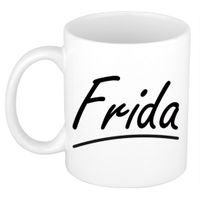 Naam cadeau mok / beker Frida met sierlijke letters 300 ml