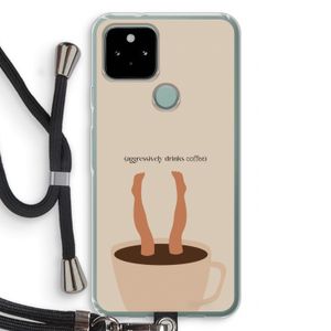 Aggressively drinks coffee: Pixel 5 Transparant Hoesje met koord