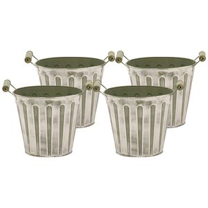 Emmer/plantenpot/bloempot - 4x - zink - legergroen - D11 x H10 cm