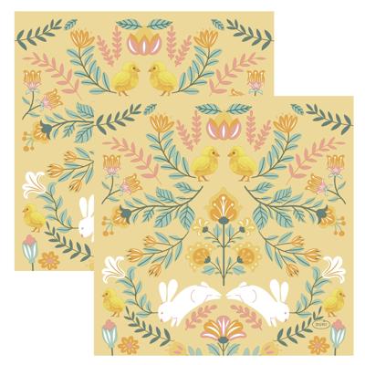 Paas thema servetten Ornament Easter - 40x - geel - 33 x 33 cm - feestservetten - Paasontbijt