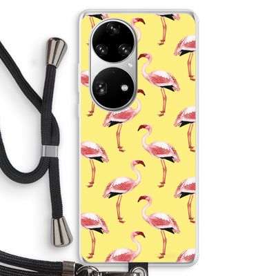 Flamingo's geel: Huawei P50 Pro Transparant Hoesje met koord