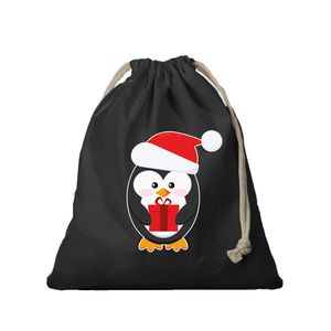 2x Kerst cadeauzak zwart Pinguin met koord voor als cadeauverpakking - cadeauverpakking kerst