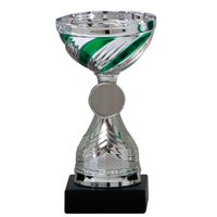 Luxe trofee/prijs beker - zilver/groen - kunststof - 19 x 10 cm - sportprijs   - - thumbnail