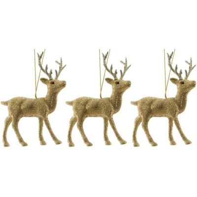 3x Kersthangers figuurtjes hert goud met glitters 12,5 cm