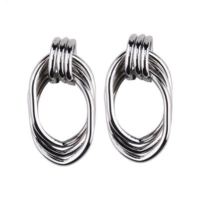 Vintage trendy punk metal Circle Stud oorbel voor vrouwen (zilver)