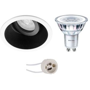 LED Spot Set - Pragmi Zano Pro - GU10 Fitting - Inbouw Rond - Mat Zwart/Wit - Kantelbaar - Ø93mm - Philips - CorePro 840 36D - 3.5W - Natuurlijk Wit 4000K